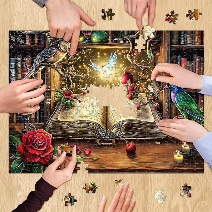 300 Pieces Puzzle for Adults, Magic Book Puzzle Recycled Cardboard, Bird and Rose Jigsaw Puzzles 300 Pieces, Challenging Game Home Decor Birthday Party Gift Toy for Adults Kids Seniors 20.5 * 15 inch