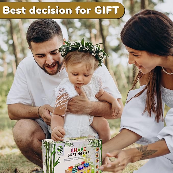 Wooden Shape Sorter Toy, Shape Stacking Toys for toddlers 1-3, Montessori Toys for 1 2 3 Year Old Kids and Toddlers, Wooden Shape Sorter Baby Toys, Sensory Toys for Toddlers 1-3 Wooden Stacking Blocks