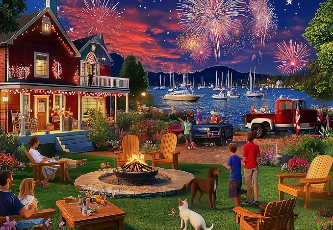 500 Piece Puzzles for Adults, Party Fireworks 500 Piece Jigsaw Puzzle, Recycled Cardboard Night View Puzzle, Fireworks Finale Puzzle for Adults, Great Gift for Family Friends, 20.5 x 15 in
