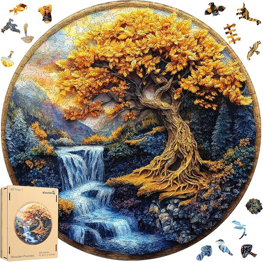 Puzzles for Adults, Tree of Life Waterfall River Wooden Jigsaw Puzzles 500pcs,16.5x16.5in, Royal, Unique Shape Adult Puzzles,Irregular Wood Creative for Adults and Kids Family Game