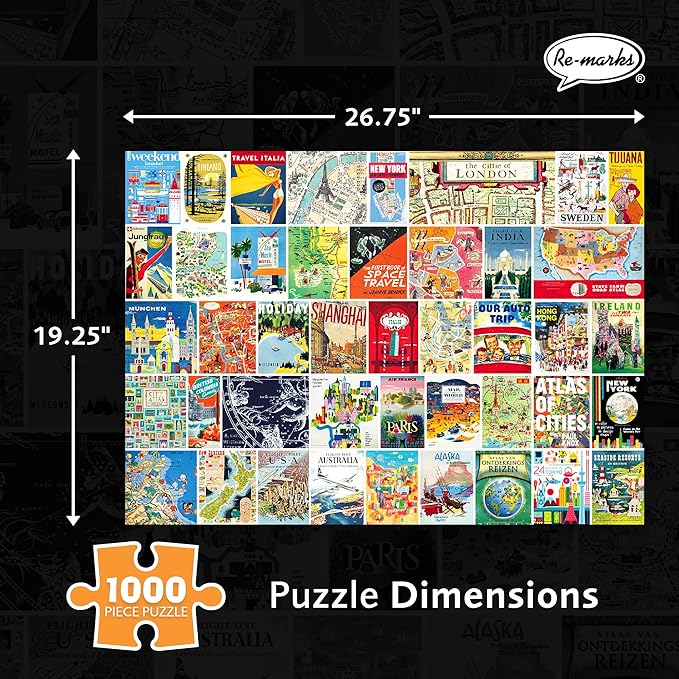Re-Marks Vintage Atlas Puzzle, 1000-Piece Puzzle for All Ages, Fun Jigsaw Puzzle