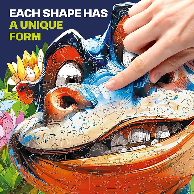 ESC WELT Wooden Puzzle Hippo 300 Pieces - Captivating Mind Entertainment for Teens and Adults - Fun and Environmentally Friendly Toy - Challenging Jigsaw Game - Wooden Puzzle