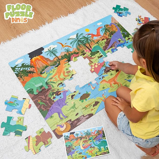 BONNYCO Giant Floor Puzzles for Kids of Dinosaurs with 48 Large Pieces. Jumbo Puzzle 36.2 x 24.4 in, Gifts for Boys and Girls, Educational Kids Toys Ages 2-8