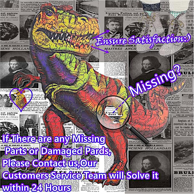 Wooden Jigsaw Puzzle for Adults,Tyrannosaurus rex Dinosaur Animals Shaped Magic Puzzle Pieces Best Gift for Adults,Can be Used as a Cool Mouse Pad,302pcs,(12.99 * 12.79 inches) New