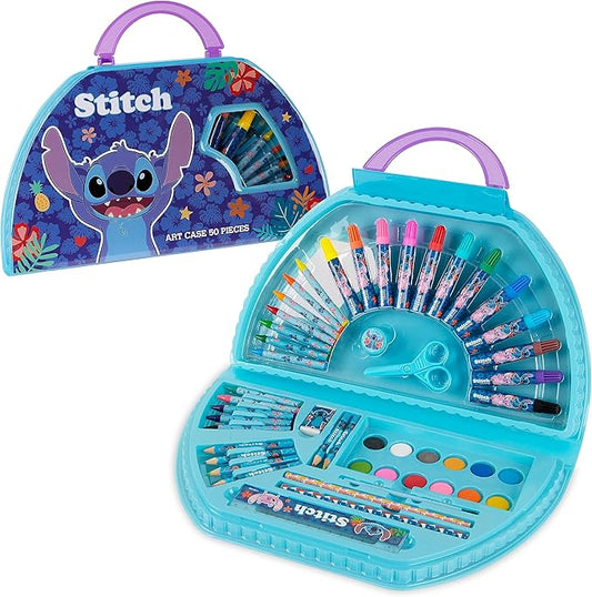 Disney Stitch Kids Art Set 40 Plus Pieces Princess Kids Colouring Sets Paints Colouring Pencils Markers Crayons Travel Art Supplies Gifts for Kids (Blue Stitch Set)