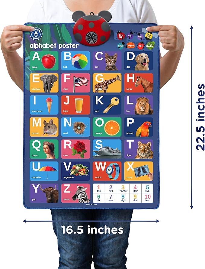 LEARNING BUGS Interactive ABC & 123s Talking Poster & Musical Wall Chart, Educational Toy for Toddlers