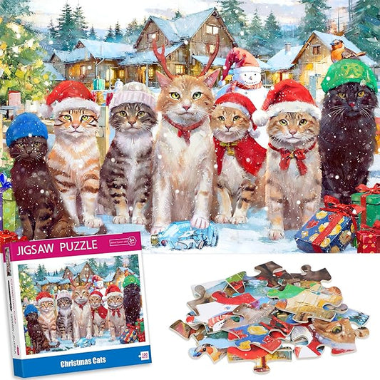 100 Piece Puzzles for Kids Ages 4-6 6-8, Christmas Cats Educational Winter Puzzle, Kids Puzzles Ages 5-8 8-10 for Christmas Christmas Jigsaw Puzzles Stocking Stuffers for Kids Adults