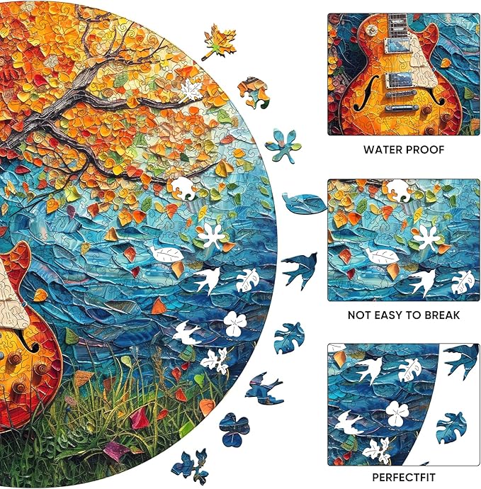 Wooden Puzzles for Adults 500 Pieces, Autumn Jigsaw Puzzle, Guitar Wooden Jigsaw Puzzles, Thanksgiving Garden Puzzle, Beautiful Wooden Puzzle with Box Birthday Gifts for Adults and Kids(15.9 * 15.9in)