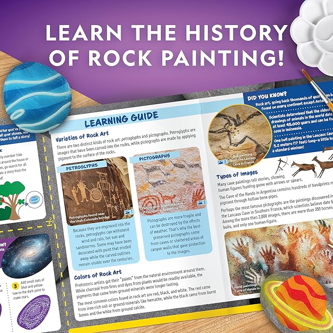 NATIONAL GEOGRAPHIC Glow in the Dark Rock Painting Kit - Arts & Crafts Kit for Kids, Decorate 15 River Rocks with 15 Paint Colors & More Art Supplies, Kids Craft, Art Kit, Kid Activity Kit
