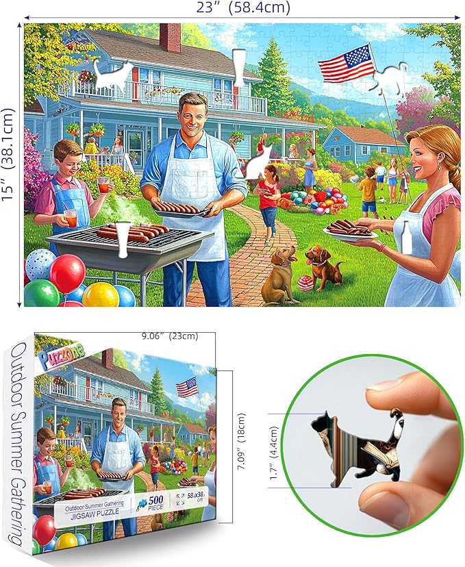Backyard Barbecue Party 500 Piece Jigsaw Puzzle for Adults with A-F Letters on Back Fun Family Challenge Seniors Puzzle for Game Night Gifts Home Decor (23"×15")