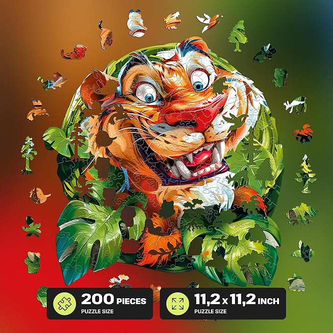 ESC WELT Wooden Puzzle Tiger 200 Pieces - Captivating Mind Entertainment for Teens and Adults - Fun and Environmentally Friendly Toy - Challenging Jigsaw Game - Wooden Puzzle
