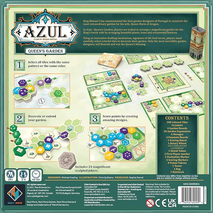 Asmodee Azul Queen's Garden Board Game - Create a Royal Paradise, Mosaic Tile Placement Strategy Game for Kids & Adults, Ages 10+, 2-4 Players, 45-60 Minute Playtime