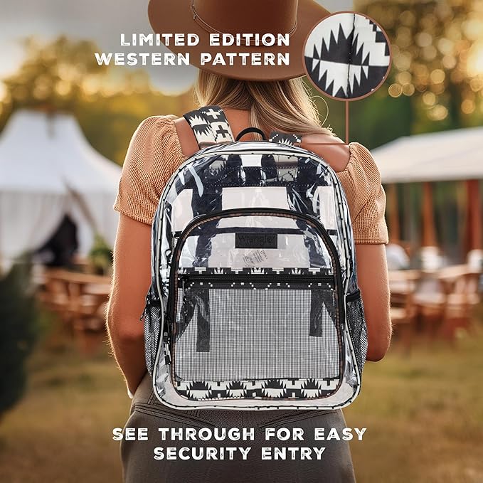 Wrangler Clear Backpack for Girls- Water Resistant Clear Bookbag, Plastic See Through Backpack for Stadium Events and School