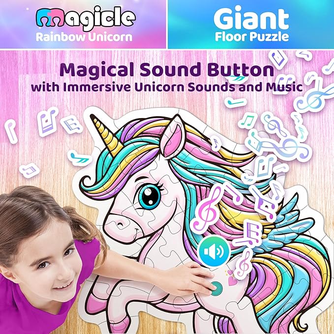 Music & Sound Unicorn Floor Puzzles for Kids Ages 4-6, Large 35 Piece Extra Thick Puzzles, Unicorn Toys for Girls Age 4-6, Toddlers Puzzles Ages 3-5, Gifts for 3 4 5 6 7 8 Year Old Girls