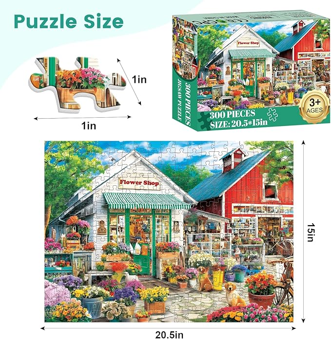 300 Piece Puzzles for Adults, Charming Flower Shop Jigsaw Puzzles with Dog, Vibrant and Relaxing 300 Piece Puzzle, Perfect for Family Time, Great Gift for Adults, Kids, Seniors, 20.5 x 15 in