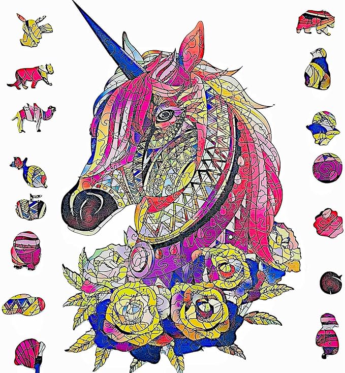 Wooden Jigsaw Puzzle for Adults,Unique Unicorn Animals Shaped Magic Jigsaw Puzzle Pieces Best Gift for Adults,Can be Used as a Cool Mouse Pad,157pcs,(11×7.5 inches) Large…
