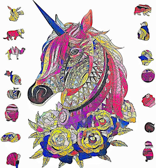 Wooden Jigsaw Puzzle for Adults,Unique Unicorn Animals Shaped Magic Jigsaw Puzzle Pieces Best Gift for Adults,Can be Used as a Cool Mouse Pad,157pcs,(11×7.5 inches) Large…