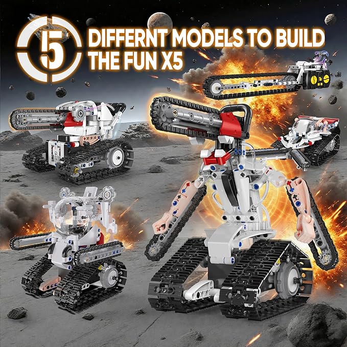 5 in 1 STEM RC Robot Building Kit for Boys, APP & Remote Control Erector Set RC Toys for Kids Blocks 419 Pcs, DIY Build Science Educational Gift for Age 6 7 8 9 10 11 12+ Boys & Girls