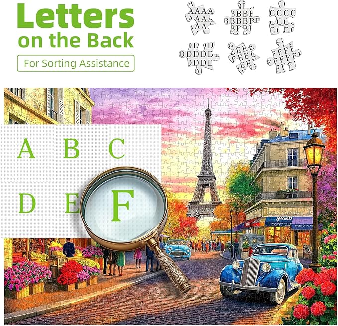 Paris Street Scene 1000 Piece Jigsaw Puzzle for Adults Eiffel Tower Cityscape with Vintage Cars Landscape Scenery Challenging Family Puzzle Perfect for Game Nights (27.5"X19.6")