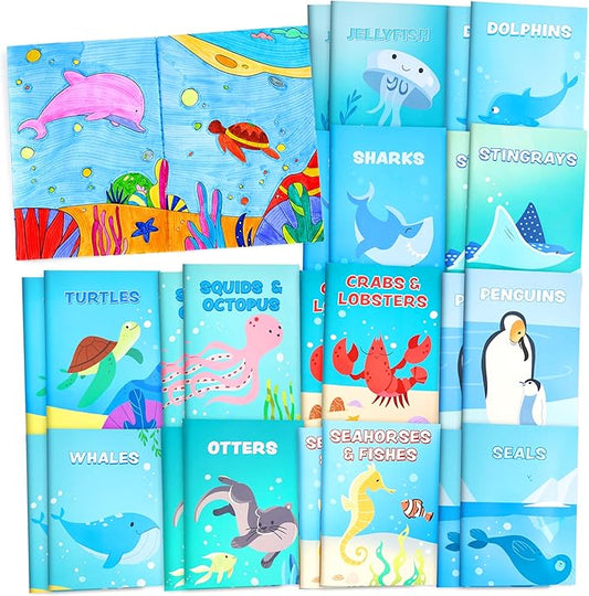 JOYIN 24Pcs Ocean Coloring Books for Kids, Bulk Sea Animal Mini Coloring Activity Books for Mermaid Fish Party Favors Birthday Party Gifts, Classroom Goodie Bags Stuffers Boys Girls