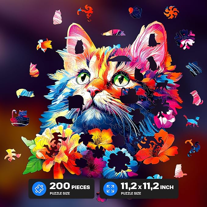 ESC WELT Wooden Cat Puzzle 200 Pieces - Captivating Mind Entertainment for Teens and Adults - Fun and Environmentally Friendly Toy - Challenging Jigsaw Game - Wooden Puzzle