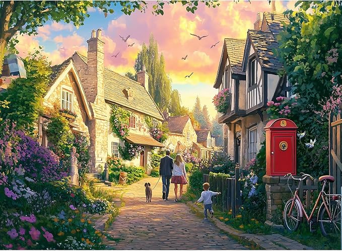 Warm Family Puzzle for Adults, Spring Flowers Puzzle for Adults Children Elderly,500 Piece Sunset Strolls Jigsaw Puzzle as Home Decor, Friends Family Activity Game Nights Gifts, 20.5×15 in