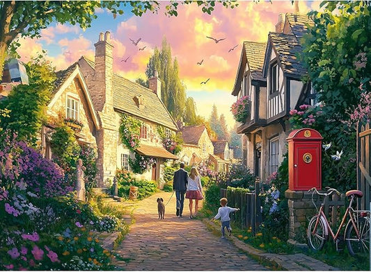 Warm Family Puzzle for Adults, Spring Flowers Puzzle for Adults Children Elderly,500 Piece Sunset Strolls Jigsaw Puzzle as Home Decor, Friends Family Activity Game Nights Gifts, 20.5×15 in