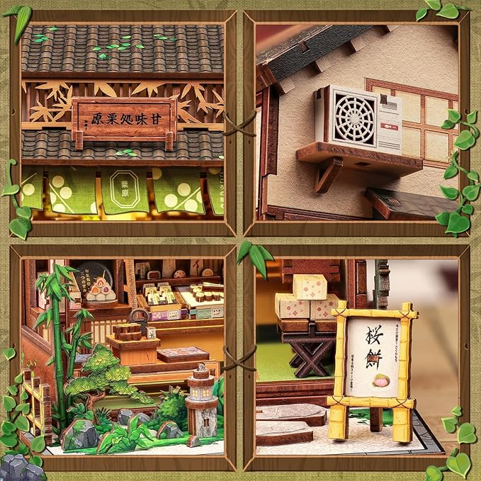 Fsolis Book Nook Kit - DIY Miniature House Kit for Adults Mini House Tiny 3D Puzzles for Bookshelf Diorama Decor Gifts for Women Teenagers Puzzle Lovers (Japanese Sweets Shop)