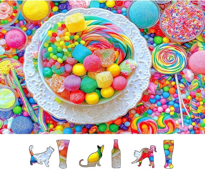 Rainbow Candy 500 Piece Puzzle for Adults Colorful Dessert Collection Jigsaw Puzzle Fun Family Challenging Puzzle with Letters on Back for Seniors, Home Decor (23''X15'')