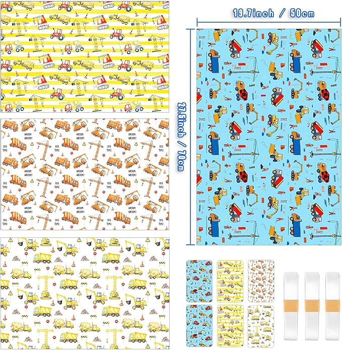 Gift Wrapping Paper Boy Kids Birthday Wrapping Paper Sheet Bulldozer Mixers Dumper Vehicles Pattern Excavator Tractor Dump Truck Road Under Construction Digger Wrapping Paper Birthday Gift Wrap