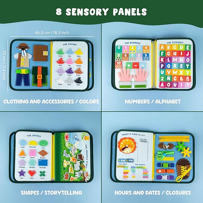 BONNYCO Busy Board for 1 Year Old Animals Montessori Busy Book for Toddlers 1-3 2-4, Felt Quiet Book Baby, Montessori Toys, Toddler Learning Toys Travel Airplane Car | Educational Activity Board