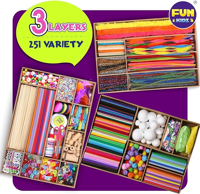 3 Layers Jumbo Arts and Crafts Supplies Warehouse, Biggest Chest Box 17.91Wx12.4L Includes 1600+ Giant Craft Materials Kit for Kids 6-12 Creative Toys Birthday Gift for Preschool Girls and Boys