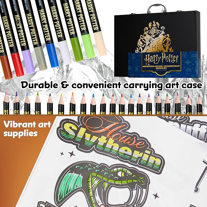 Harry Potter Colored Pencils 130pcs Art Supplies Drawing Kit School Supplies Painting Girls Drawing Pencils Art Kit Travel Case with Crayons Arts and Crafts for Kids 4-12 (Black)