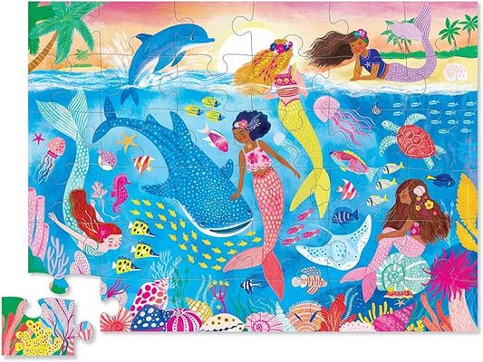 Crocodile Creek 36-Piece Jigsaw Floor Puzzle - Fun Floor Puzzles for Kids Ages 3-5 - Heavy-Duty Shaped Box for Storage - Mermaid Dreams - 24" W x 18" H Finished