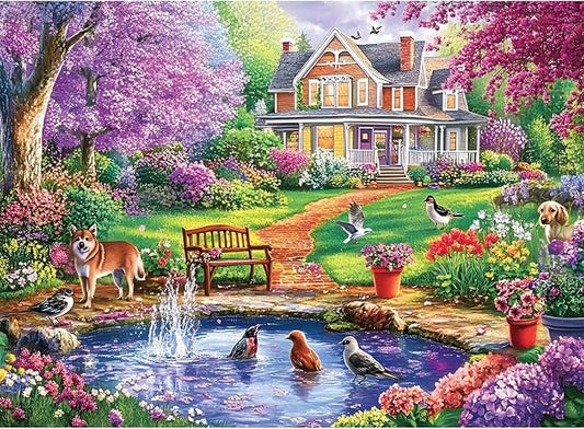300 Piece Puzzle for Adults,Beautiful Spring House Puzzle for Adults Kids Seniors,Large Piece Landscape Animals Puzzles for Kids Ages 8-10 10-12,Challenging Puzzles Perfect for Game Nights,20.5*15 In