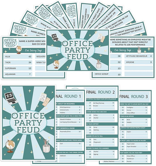 Office Party Feud Game, Office Activity Games, Office Trivia Game Set, Games for Team Building, Office Party Game and Activity Supplies-OF01