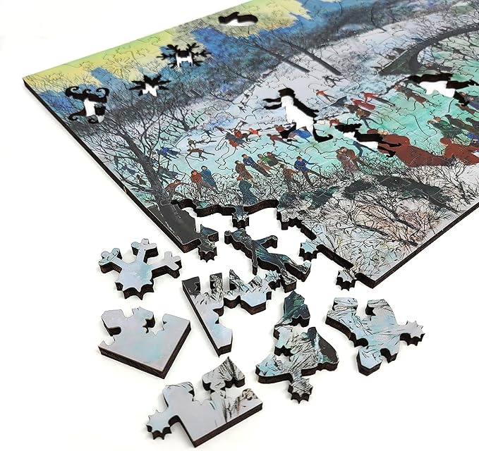 Wooden Puzzle for Adults - Uniquely Shaped Pieces - Made in The USA by FoxSmartBox - 180 Pieces - Skating in Central Park