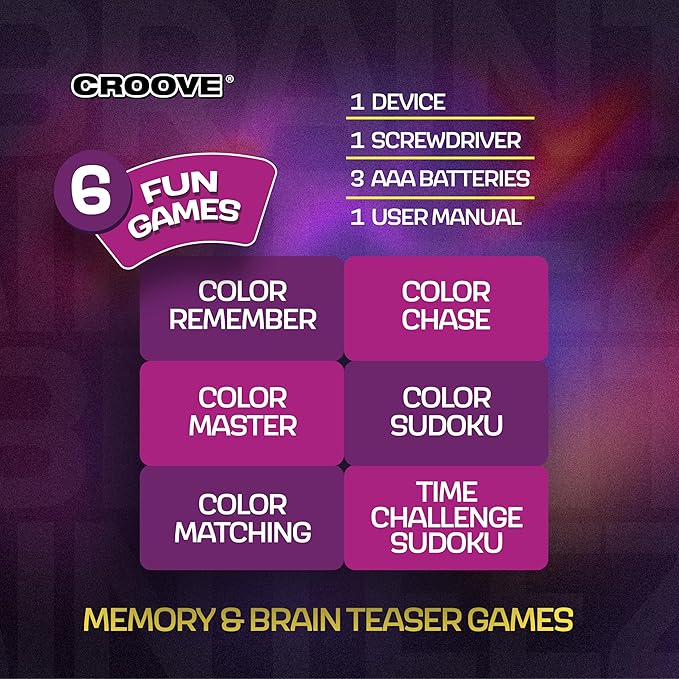 Croove 6 in 1 Brain Teasers & Memory Game, 6 Fun Games for Kids, Cool Handheld Toys, Unique for Teens, Best Activities for Tween Boy, Gift Ideas for Boys & Girls Ages 6-8 9 10 11 13+ Year Old