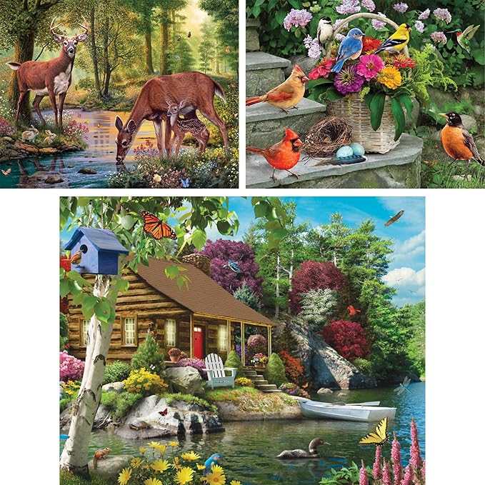 Bits and Pieces – Value Set of 3 Jigsaw Puzzles for Seniors – 50, 100, or 200 Large Piece Puzzles – Nature Scenes – Lettered Back Design – Each Puzzle Measures 15” x 19” (Three 100 Piece Puzzles)