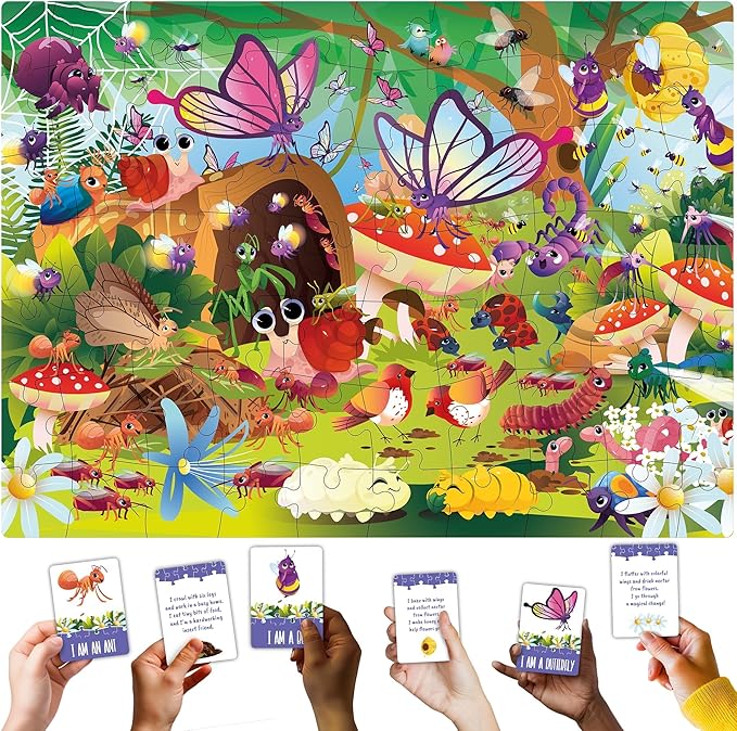 QUOKKA Search and Find Puzzles for Kids Ages 4-6 - Riddle Kids Puzzles 6-8 Years Old - 70 Unique Pcs - 20 Illustrated Guessing Cards - Engaging Children Themes - Bugs Puzzle Gift for Toddlers 3-5