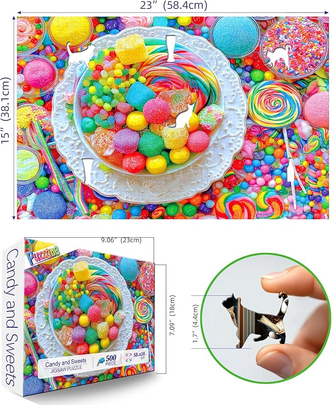 Rainbow Candy 500 Piece Puzzle for Adults Colorful Dessert Collection Jigsaw Puzzle Fun Family Challenging Puzzle with Letters on Back for Seniors, Home Decor (23''X15'')