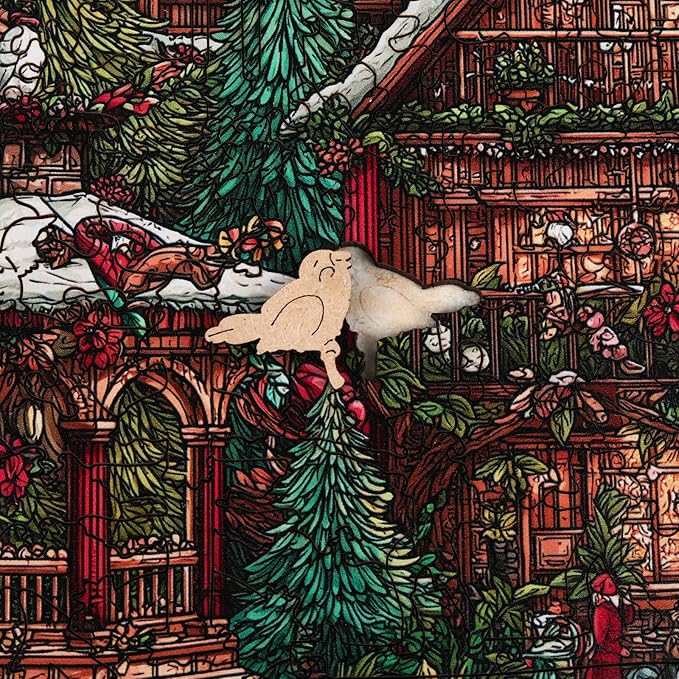 Christmas Forest House Wooden Jigsaw Puzzle for Adults - 200 Pcs, 8.9'' x 11.8'', Educational Wood Puzzle, Family Game, Brain Teaser Gift for Boys & Girls, Beautiful Packaging