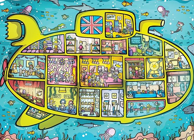 Cross & Glory - Sea of Green Voyage: British Invasion Beneath The Waves - 1000 Piece Jigsaw Puzzle for Adults & Kids 12+ | Fun 60s Themed | Underwater Adventure