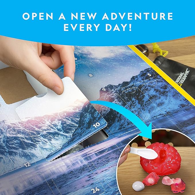 NATIONAL GEOGRAPHIC Science Kit & Rock Collection Advent Calendar 2025 – Jumbo Advent Calendar with 24 Days of Science Experiments, Gemstones & More for Kids, STEM Projects for Kids Ages 8-12