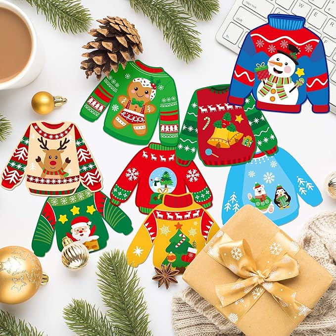 EZdhuawuse Christmas Ugly Sweaters Craft Kits - 123P Christmas Sweaters DIY Sticker Ornaments for Kids, Make Your Own Xmas Clothes Paper Crafts, DIY Hanging Ornaments Kits for School Home Activities