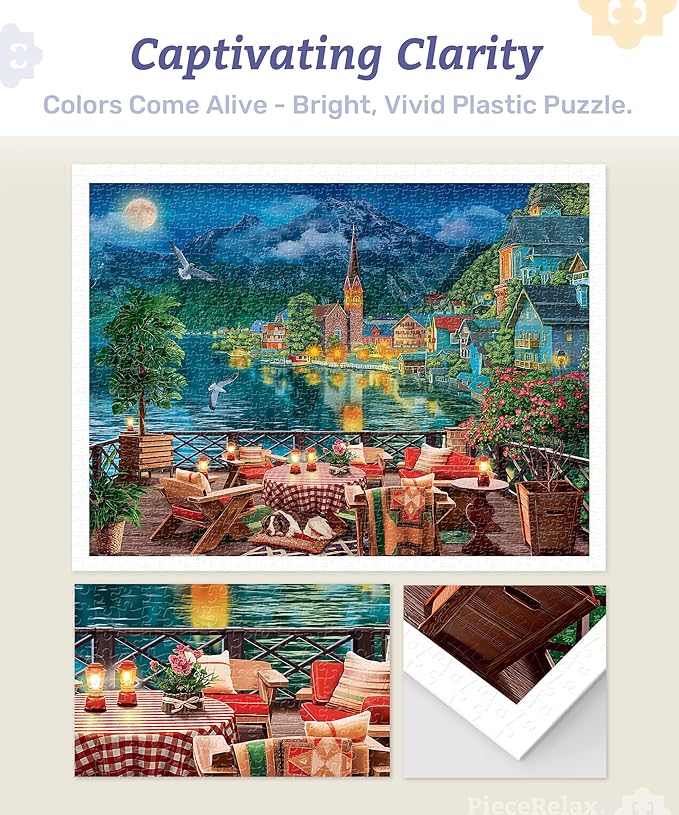 PieceRelax Plastic Jigsaw Puzzles for Adults 1200 Pieces - Image World - Evening by The Lake in Hallstatt Most Satisfying Table Games and Gifts No Puzzle Mat Required [H3519]