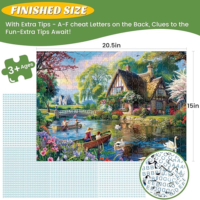 500 Pieces Puzzle for Adults,Waterside Cottage Puzzle,Recycled Cardboard Peaceful Pond Puzzles 500 Pieces,Challenging Game Home Decor Birthday Party Gift Toy for Adults Kids Seniors 20.5 * 15 in