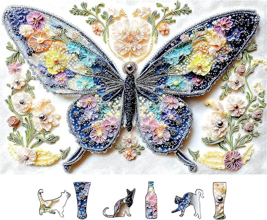 Beaded Butterfly 500 Piece Jigsaw Puzzle for Adults Colorful Beaded Floral Design Family Challenging Puzzle with Letters on Back Ideal for Seniors Home Decor Art (23"X15")