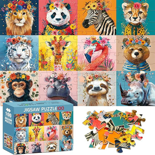 100 Pieces Puzzles for Kids Ages 4-8 | Beautiful Wild Animals Jigsaw Puzzles | Large 100 Piece Puzzle for Toddler Children | Sturdy,Safe | Engaging & Educational Toys Great Gift for Boys Girls,15x10in