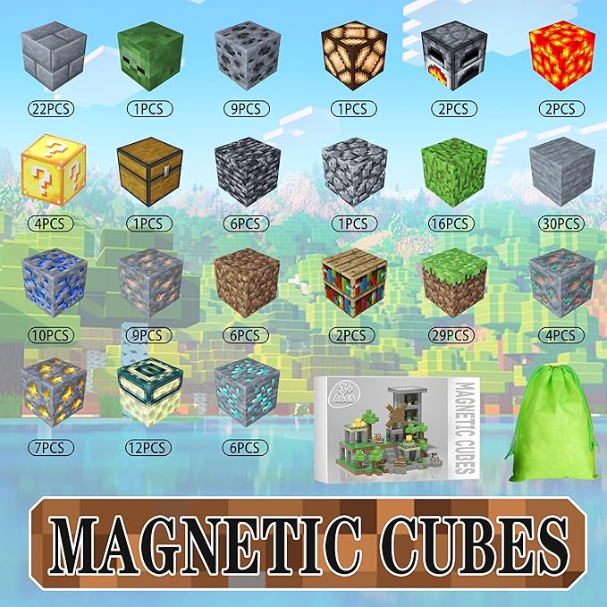 180PCS Magnetic Building Blocks for Kids - Mine World Magnetic Blocks Build My World Pixel Magnet Block Sets, STEM Sensory Magnet Cubes Building Toys for Girls Boys Ages 3 4 5 6 7 8-12 Birthday Gift